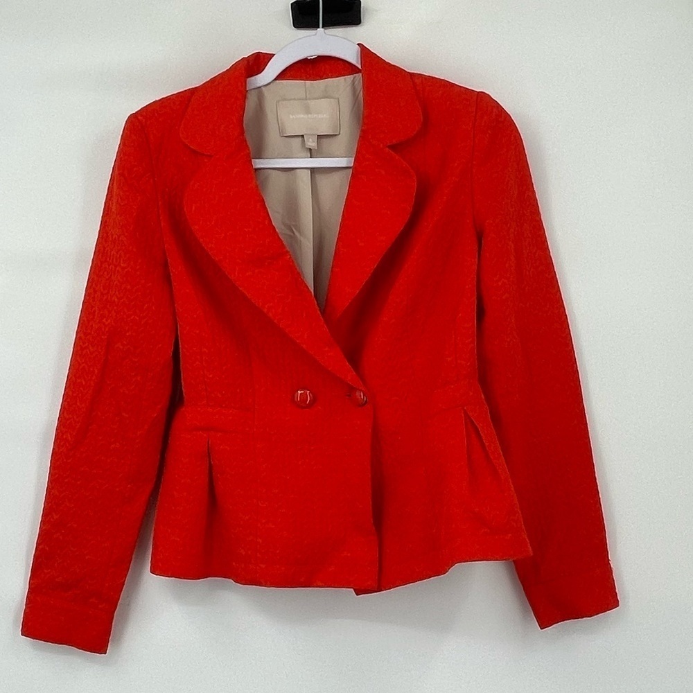 Banana Republic Factory red orange embossed chevron button blazer